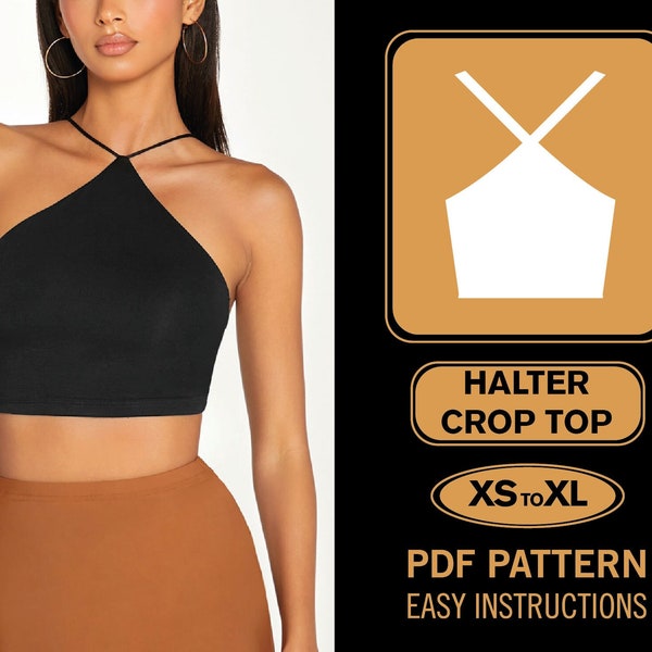 Halter Crop Top | XS-XL | Crop Top Sewing Pattern | PDF Pattern | Wrap Top Sewing Pattern | Women Sewing Pattern