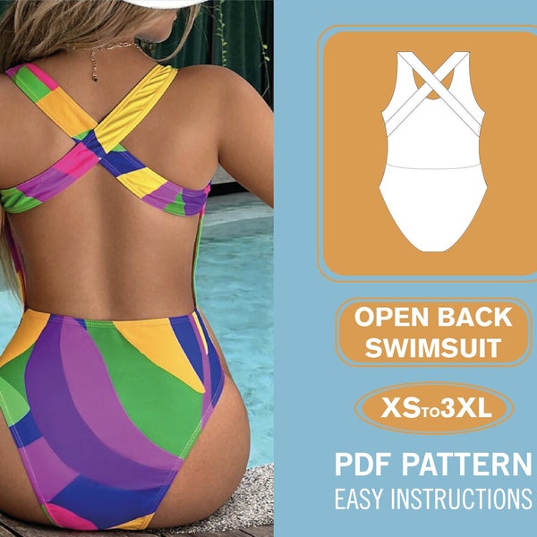 Modèle de couture de maillot de bain dos ouvert | XS-XXXL | Couture de maillot de bain | Modèle de bikini PDF | Modèle de maillot de bain | Patron de couture femme