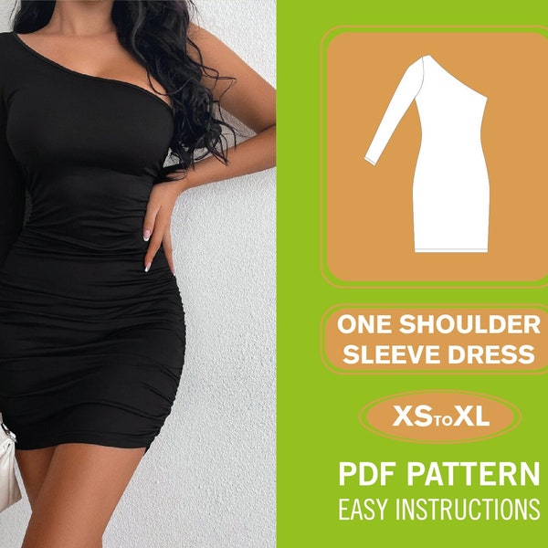 One Shoulder Sleeve Dress Sewing Pattern | XS-XL | Sewing Pattern | Easy Dress Pattern | Fancy Dress Pattern | PDF Pattern |Beginner Pattern