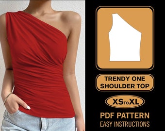 One Shoulder Top Sewing Pattern | XS-XL | Crop Top Sewing Pattern | Beginner Pattern | PDF Pattern | Women Sewing Pattern