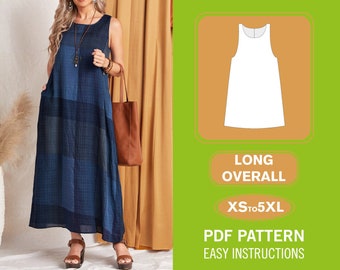 Long Overall Dress Sewing Pattern | Milkmaid Dress | Pinafore Dress | Sewing Patterns | Women Dress Pattern | Overall Pattern | PDF Pattern