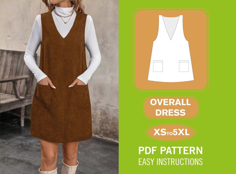 Overall Dress Sewing Pattern Milkmaid Dress Pinafore Dress Sewing Patterns Pinafore Dress Pattern Women Pattern PDF Pattern imagen 1