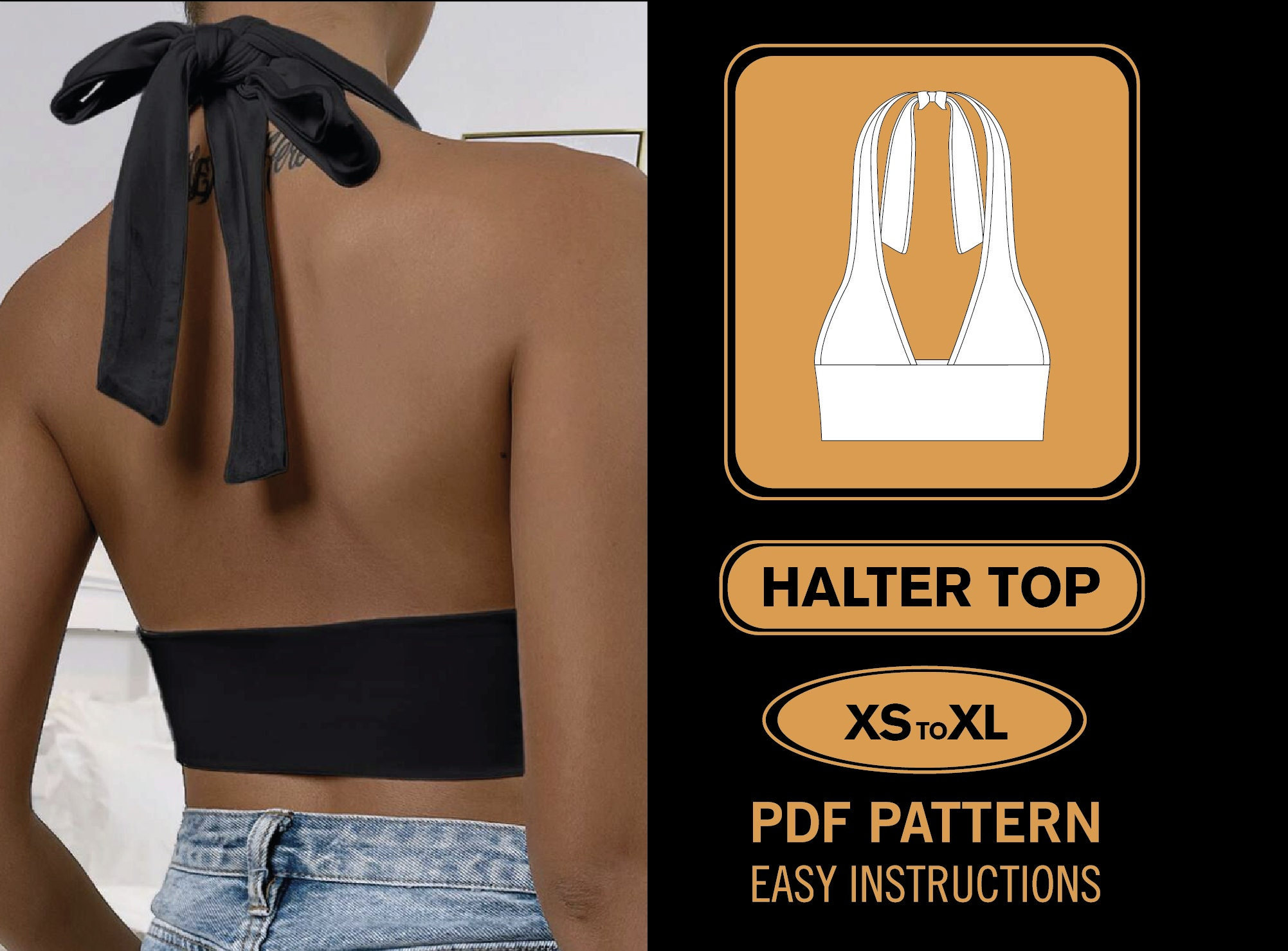 Halter Crop Top PDF Sewing Pattern for Women NH Patterns Ellie Bralette  Bralette Style Crop Top With a Tie Back and Halter Neck 