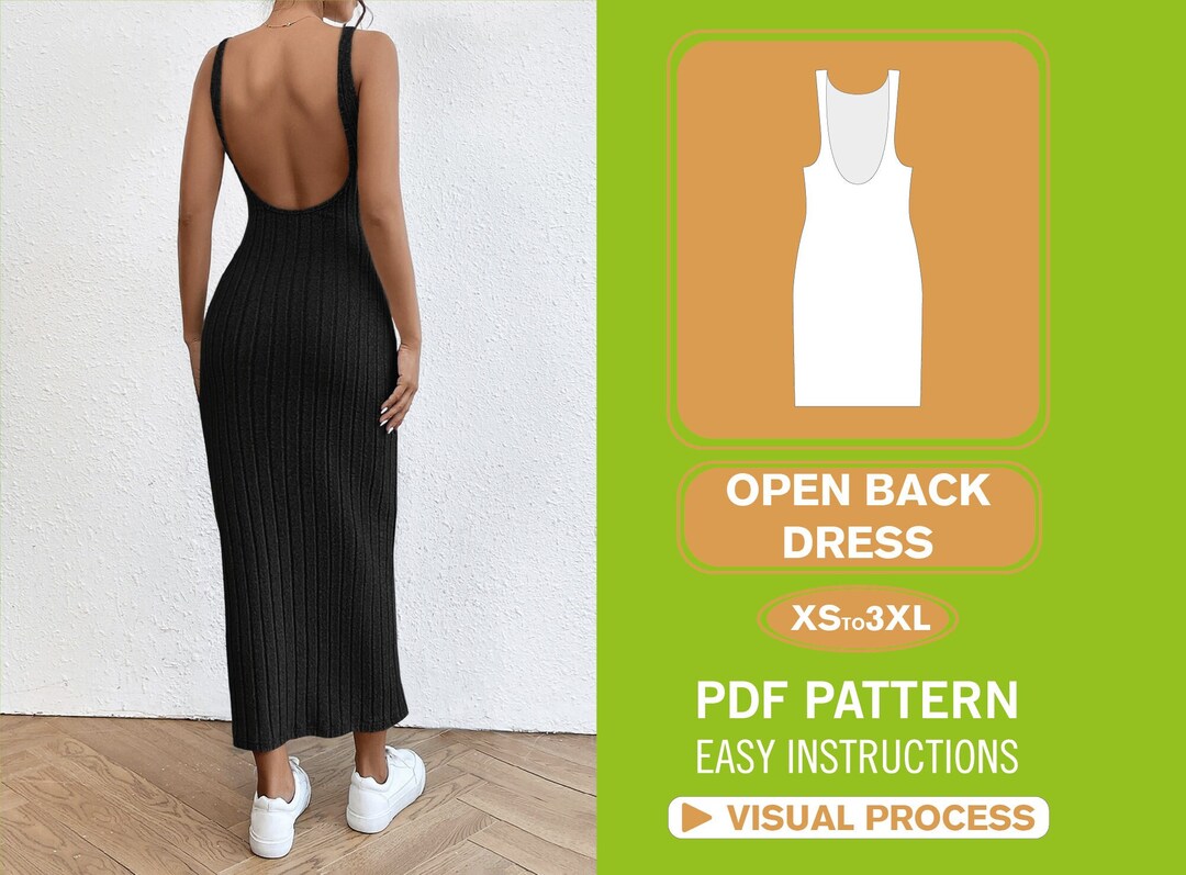 Open Back Dress Pattern XSXXXL Sewing Pattern Bodycon Halter Tube