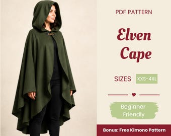Elven Cape Sewing Pattern | Elven Cloak Pattern | Cape Pattern | Costume Sewing Pattern | Fantasy Pattern | Medieval Pattern | XXS-XXXXL