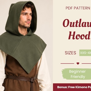 Naaipatroon voor een outlaw-capuchon | Patroon voor een capuchon | Eenvoudig patroon | Naaipatroon voor een kostuum | Fantasiepatroon | Middeleeuws patroon | XXS-XXXXL