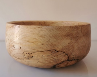 30 x 12.5 cm, Hand Turned Unique Rustic Spalted Large Solid Sycamore Maple Wood Bowl With Worm Holes