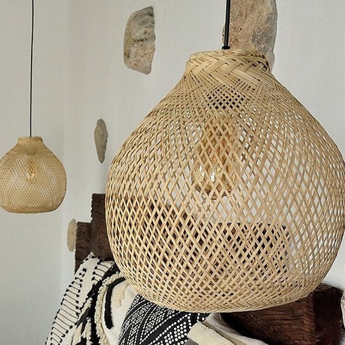 Rattan Pendant Light. Rattan Lamp Shade. Ceiling Light. Etsy