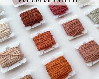 Digital DMC Rustic Cottage Embroidery Thread Palette, Unique Floss Color Palettes, Reds, Oranges, Pinks, Greens, Color Ideas