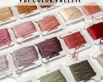 Digital DMC Cozy Blooms Embroidery Thread Palette, Unique Floss Color Palettes, Reds, Oranges, Pinks, Greens, Color Ideas
