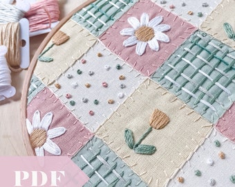 Patchwork Embroidery Quilt PDF Guide, Hand Embroidery Digital Download, Design Your Own, DIY Art, Cozy and Unique Pattern