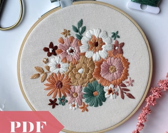 Retro Groovy Florals PDF Guide Embroidery Pattern, Digital Template, Instant Download, Do it Yourself