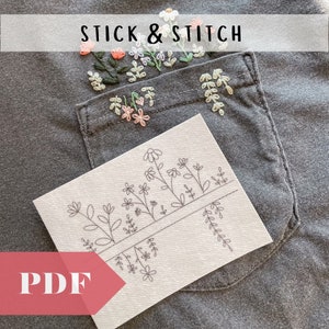 Digital Pocket Full of Sunshine Stick & Stitch Embroidery, Hand Embroidery Supplies, Floral Embroidery for Shirts and Sweatshirts, DIY