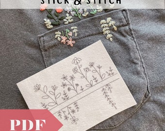 Digital Pocket Full of Sunshine Stick & Stitch Embroidery, Hand Embroidery Supplies, Floral Embroidery for Shirts and Sweatshirts, DIY