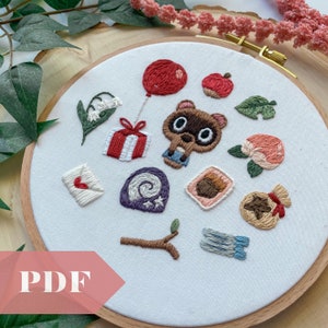 Animal Village PDF Guide, Hand Embroidery Digital Download, Island Adventure, Themed Decor, Wall Art, Cozy Game Room