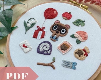 Animal Village PDF Guide, Hand Embroidery Digital Download, Island Adventure, Themed Decor, Wall Art, Cozy Game Room