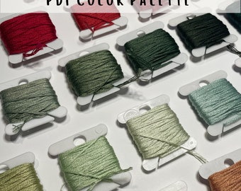 Digital DMC Holiday Spirit Embroidery Thread Palette, Christmas, Unique Floss Color Palettes, Reds, Oranges, Pinks, Greens, Color Ideas