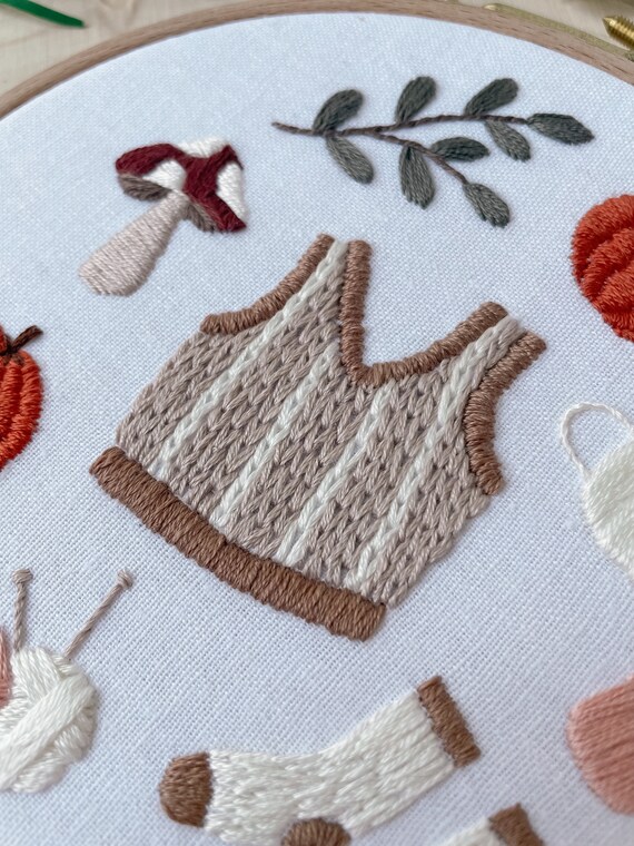 Cozy Autumn PDF Guide, Hand Embroidery Walkthrough, Mushrooms
