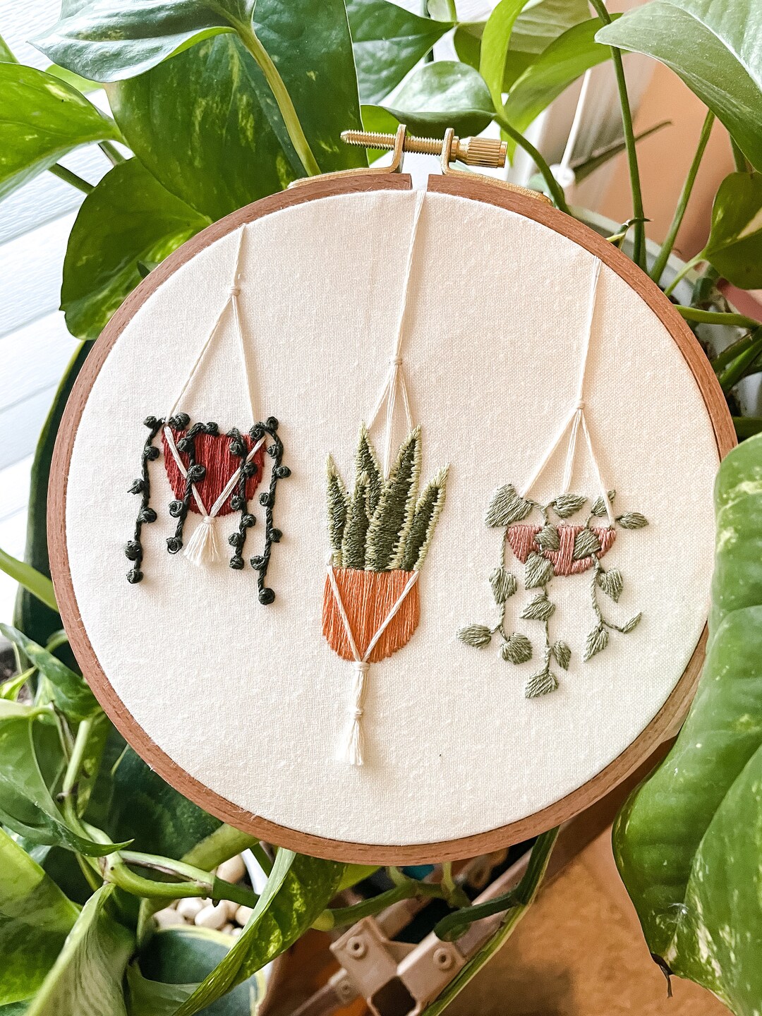 Finished Embroidery Hoop Hanging Houseplants Design Ready to - Etsy