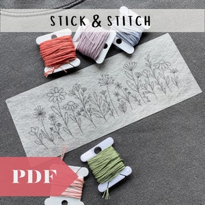 Digital Wildflower Fields Stick & Stitch Embroidery, Hand Embroidery Supplies, Floral Embroidery for Shirts and Sweatshirts, DIY