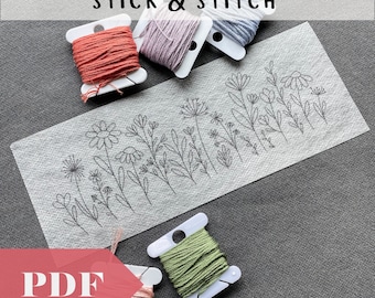 Digital Wildflower Fields Stick & Stitch Embroidery, Hand Embroidery Supplies, Floral Embroidery for Shirts and Sweatshirts, DIY