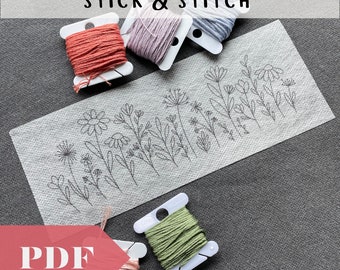 Digital Wildflower Fields Stick & Stitch Embroidery, Hand Embroidery Supplies, Floral Embroidery for Shirts and Sweatshirts, DIY