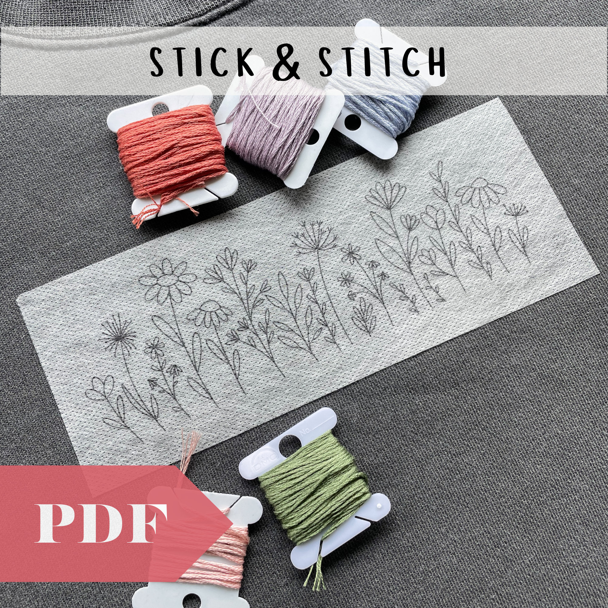 STICK AND STITCH. 4 Embroidery Stickers. Flowers for Paula. Stick, Embroider  and Dissolve. Embroidery Stickers. Soluble in Water. Easy 