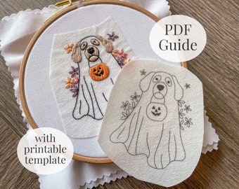 Digital Floral Ghost Pets Stick & Stitch Embroidery, Hand Embroidery Supplies, Floral Halloween Embroidery for Shirts and Sweatshirts, DIY