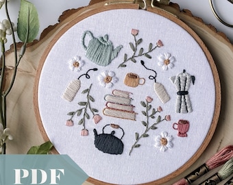 Sundays Mornings Cozy Embroidery Pattern - DIY Learn to Embroider, Handmade Gifts for Beginners