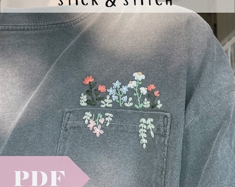 Digital Pocket Full of Sunshine Stick & Stitch Embroidery, Hand Embroidery Supplies, Floral Embroidery for Shirts and Sweatshirts, DIY