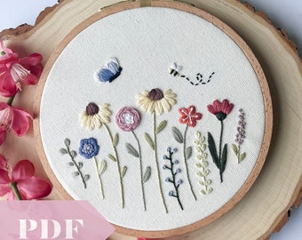 Whimsical Wildflowers PDF Embroidery Guide, Instant Digital Download Pattern, Learn to Embroider