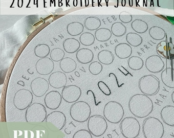 Guía en PDF del diario de bordado semanal 2024, coser los recuerdos de su año, tutorial de bordado del calendario, costura diaria o mensual