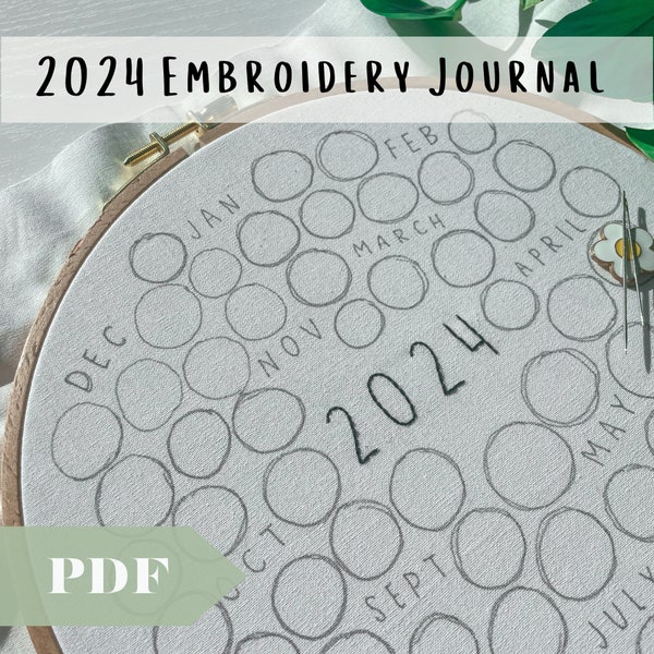 Guía en PDF del diario de bordado semanal 2024, coser los recuerdos de su año, tutorial de bordado del calendario, costura diaria o mensual