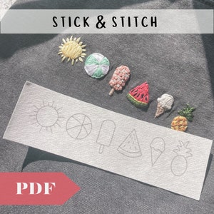 Digital Sweet Summertime Stick & Stitch Embroidery, Hand Embroidery Supplies, Bright and Colorful Embroidery for Shirts and Sweatshirts, DIY