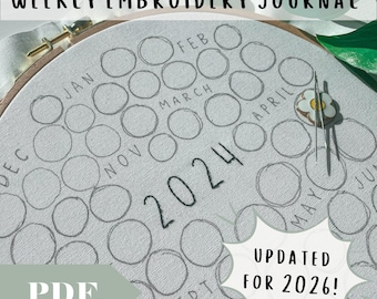 2026 Weekly Embroidery Journal PDF Guide, Stitch Your Year's Memories, Calendar Embroidery Walkthrough, Daily or Monthly Stitching