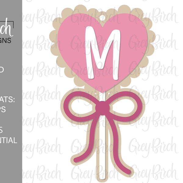 Valentines Basket Tag Laser File | Sucker Basket Gift Tag Laser File | DIY Valentines Decor | Valentines Basket Initial Tag | Lollipop SVG