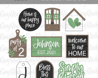 Home Tier Tray Laser File | Farmhouse Decor | Laser Ready Files | Family Decor | Last Name Sign | Welcome SVG | Home Sweet Home SVG