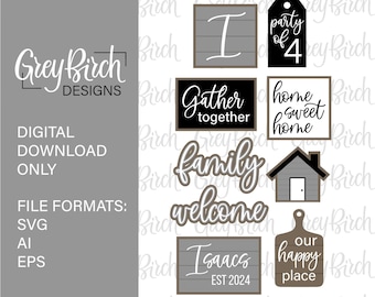 Home Tier Tray Laser File | Farmhouse Decor | Laser Ready Files | Family Decor | Last Name Sign | Welcome SVG | Home Sweet Home SVG