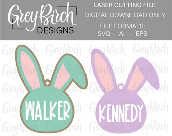 Easter Basket Gift Tag Laser File | Bunny Tag Laser File | Easter Decor | Easter Name Tag | Bunny Head SVG | Laser Ready Files