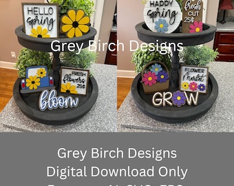 Archivo láser de bandeja de niveles de primavera / Decoración de primavera / Archivos listos para láser / Camión de flores SVG / Bloom SVG / Mercado de flores frescas / Hola primavera SVG