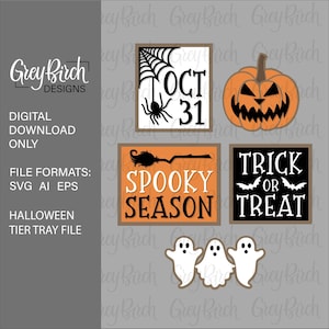 Halloween Tier Tray Laser File | Laser Ready Files | Halloween Decor | Oct 31 Sign | Jackolantern SVG | Ghosts SVG | Spooky Season Sign