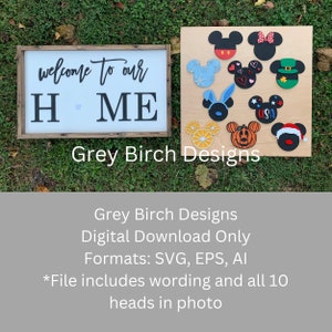 Interchangeable Mickey Sign Laser File | Welcome to our Home SVG | Laser Ready File | Mickey Home Decor | Seasonal Mickey Sign