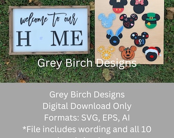 Interchangeable Mickey Sign Laser File | Welcome to our Home SVG | Laser Ready File | Mickey Home Decor | Seasonal Mickey Sign