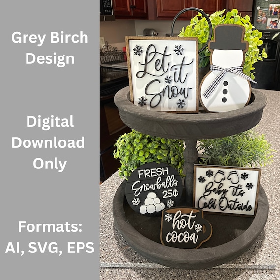 Winter Tier Tray Laser File | Snow Decor | Laser Ready Files | Winter Laser File | Snowman SVG | Hot Cocoa SVG | Let it Snow SVG