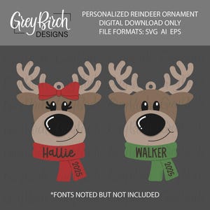Personalized Reindeer Ornament Laser File | Christmas Ornament SVG | Boy and Girl Reindeer SVG | Name Ornament