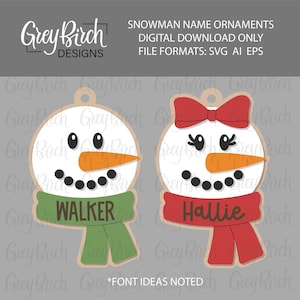Personalized Snowman Ornament Laser File | Christmas Ornament SVG | Boy and Girl Snowman SVG | Name Ornament