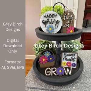 Spring Tier Tray Laser File | Spring Decor | Laser Ready Files | Flower Basket SVG | Daisy SVG | Flower Market SVG | Hello Spring