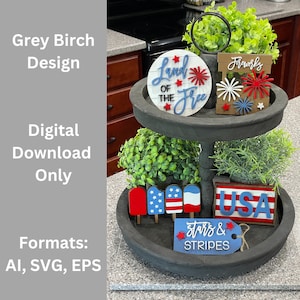 Summer Tier Tray Laser File | Fourth of July Decor | Laser Ready Files | Land of the Free | Stars & Stripes | Fireworks Stand SVG | USA