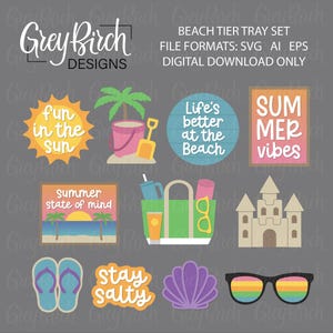 Bandeja de verano con archivos láser / Decoración de casa de playa / Archivos listos para láser / Diversión bajo el sol SVG / Castillo de arena SVG / Chanclas SVG / Gafas de sol SVG
