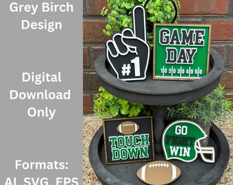 Vassoio per football americano con file laser / Decorazioni per football americano / Decorazioni sportive / File pronti per il laser / Giorno della partita in formato SVG / Vai, combatti e vinci in formato SVG / Touchdown in formato SVG